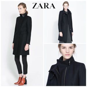 Zara Wool Buckle Collar Coat in Black Small